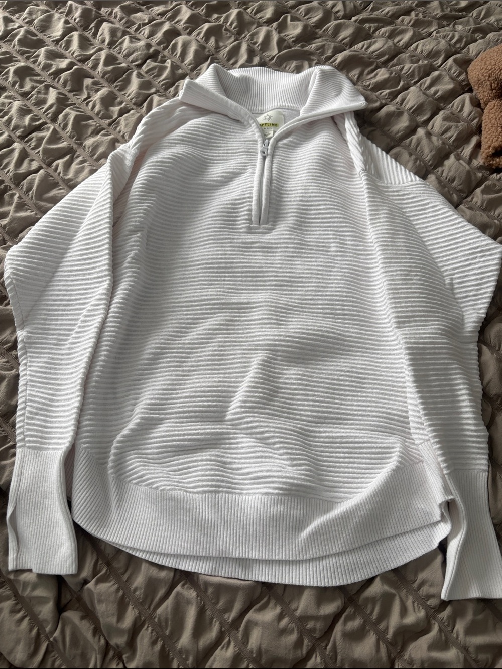 aerie White Ribbed Half-Zip Cowl Sweater